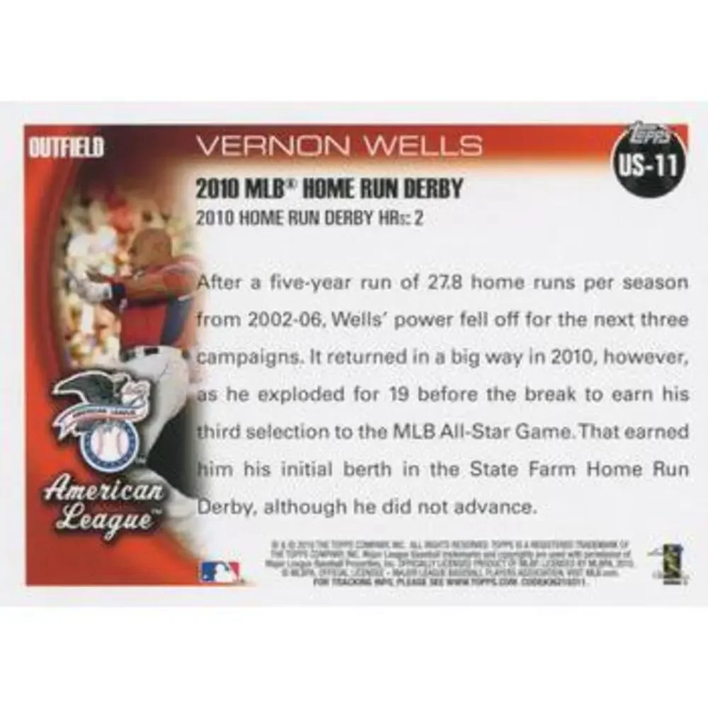 2010 Topps Update Vernon Wells HRD US-11 Toronto Blue Jays